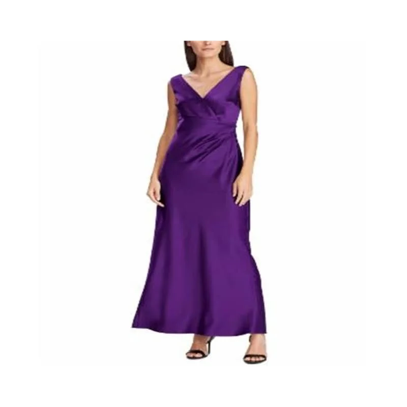 Ralph Lauren Women's Concettah Faux Wrap Sleeveless Formal Dress Purple Size 4