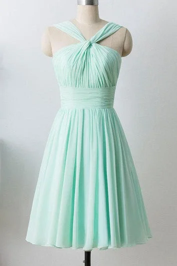 Mint Short Chiffon Halter Formal Dress