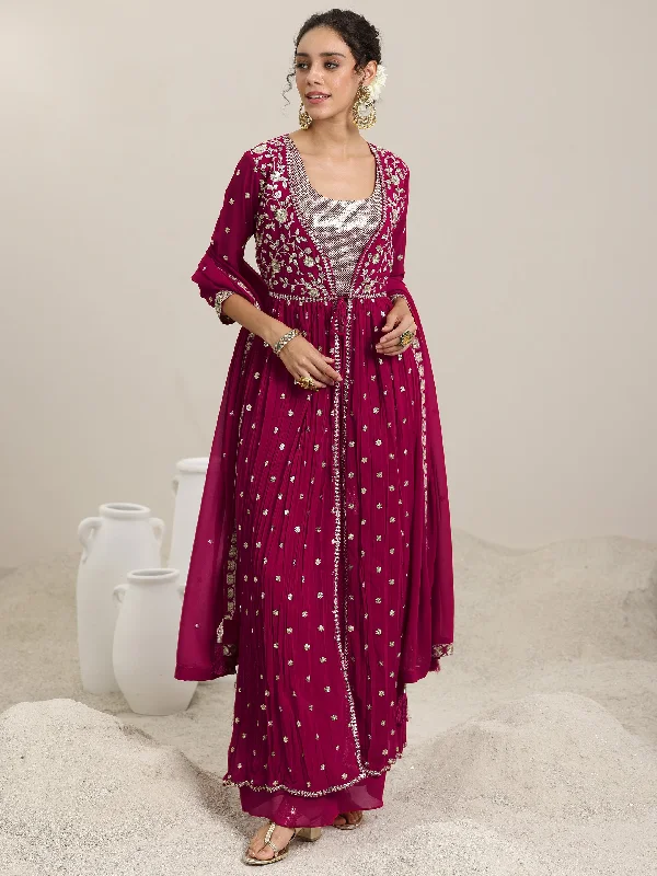 Pink Embellished Georgette Co-Ords With Shrug