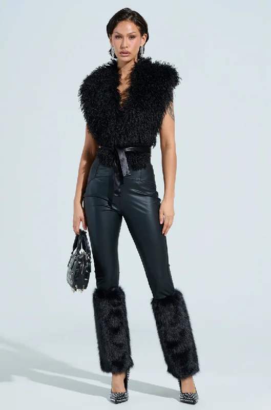 RIO FAUX LEATHER LEGGING WITH FUR TRIM