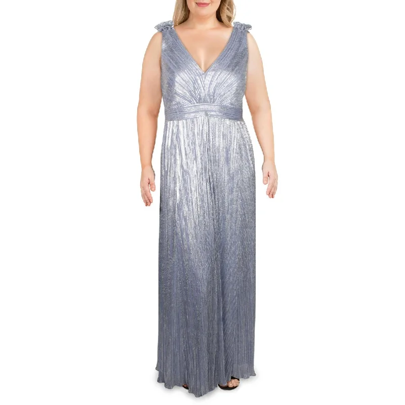 Xscape Womens Plus V-Neck Metallic Formal Dress