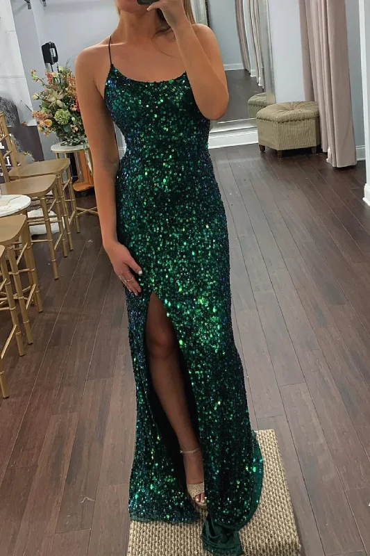 Emerald Green Sequins Mermaid Long Formal Dress gh2238