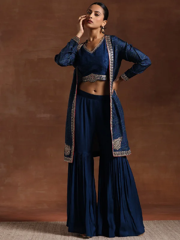 Blue Embroidered Silk Blend Co-Ords