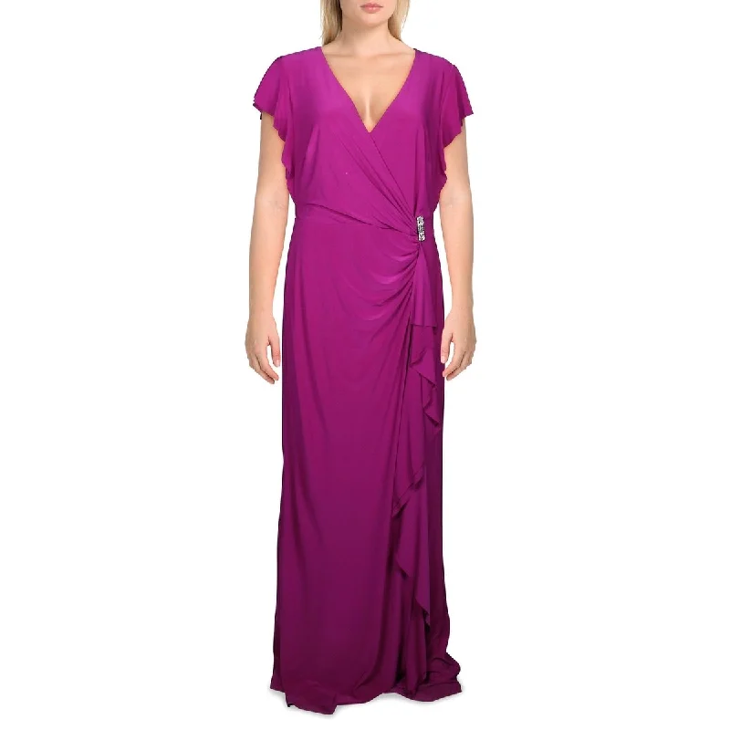 Ralph Lauren Women's Faux Wrap Embellished Formal Dress -Purple Size 8