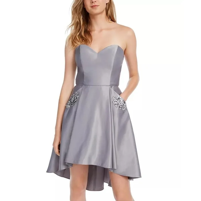 Blondie Nites Women's Sleeveless Sweetheart Neckline Short Fit + Flare Formal Dress Silver Size 5