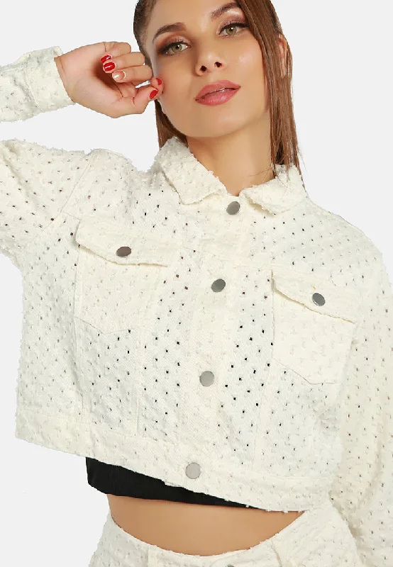 Solid Textured Dobby Crop Jacket