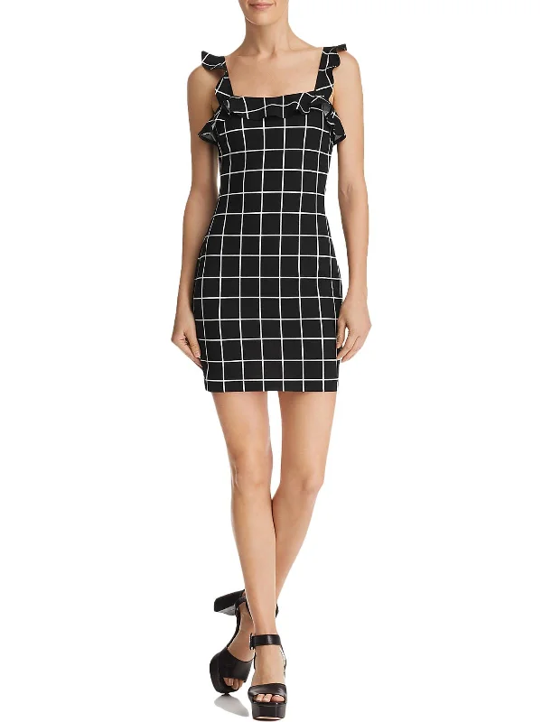 Womens Ruffled Window Pane Bodycon Dress