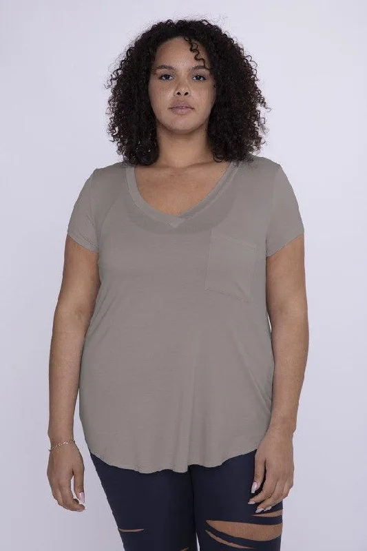 Curvy Deep V-Neck Pocket Tee