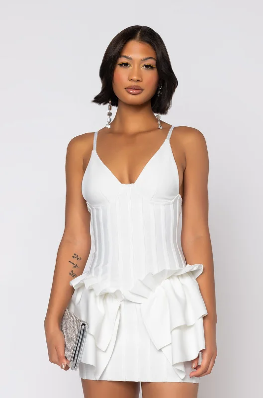 LOVE ME OR HATE ME BANDAGE MINI DRESS WITH RUFFLE WHITE