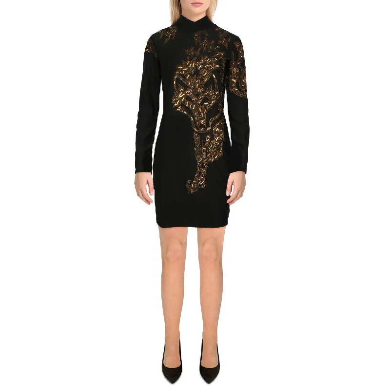 Womens Metallic Above Knee Bodycon Dress