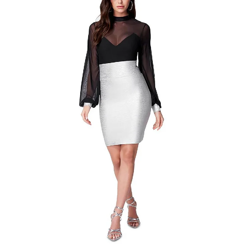 Womens Illusion Metallic Bodycon Dress