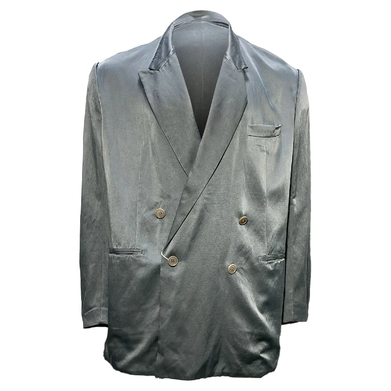 Dries Van Noten Double-Breasted Oversized Blazer in Grey Cupro