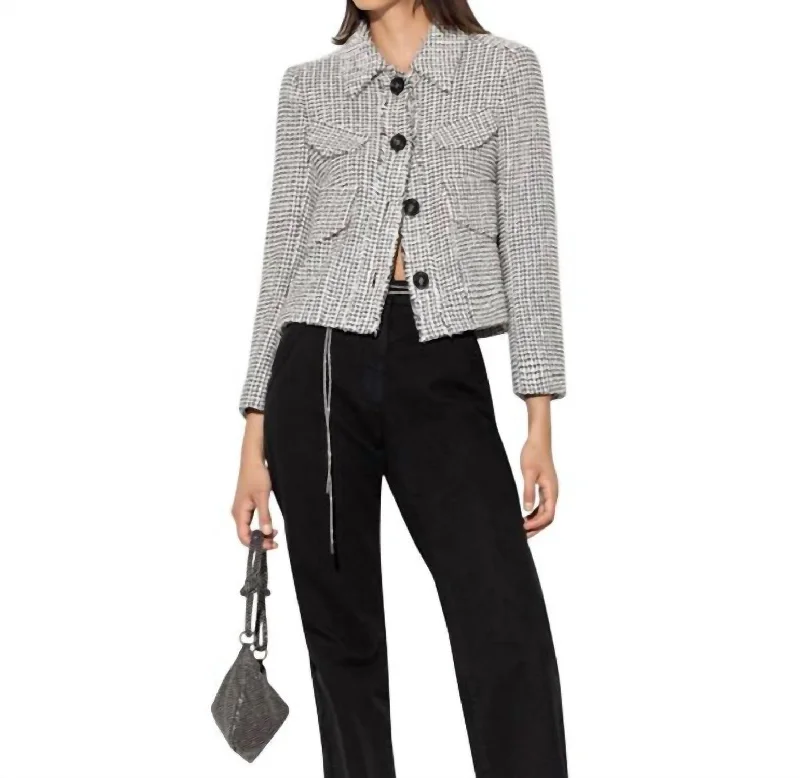 Cropped Tweed Jacket In Black, White