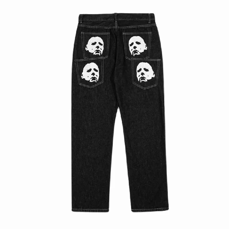 DF| Bat Mask Man Print Jeans