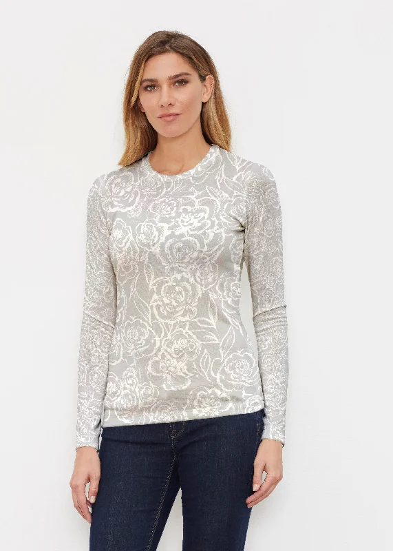 Freehand Floral Grey (7605) ~ Butterknit Long Sleeve Crew Top