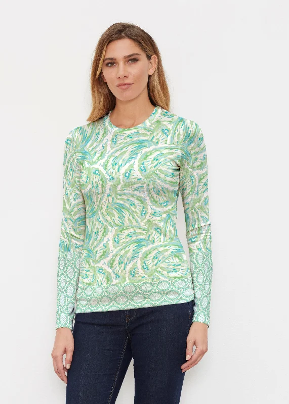 Coastal Paisley Lace Green (7690) ~ Butterknit Long Sleeve Crew Top