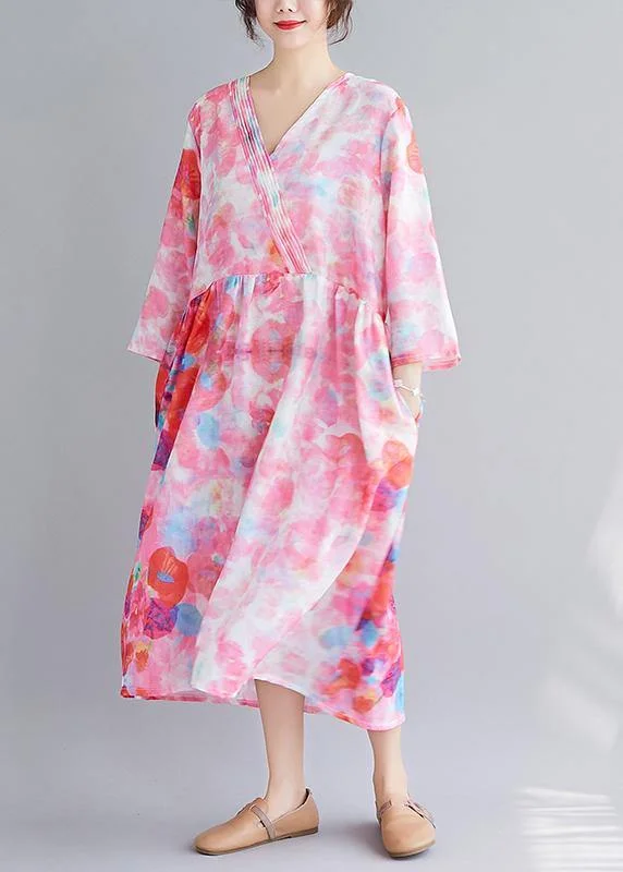 Italian V Neck Patchwork Spring Tunics Tunic Pink Print Maxi Dresses