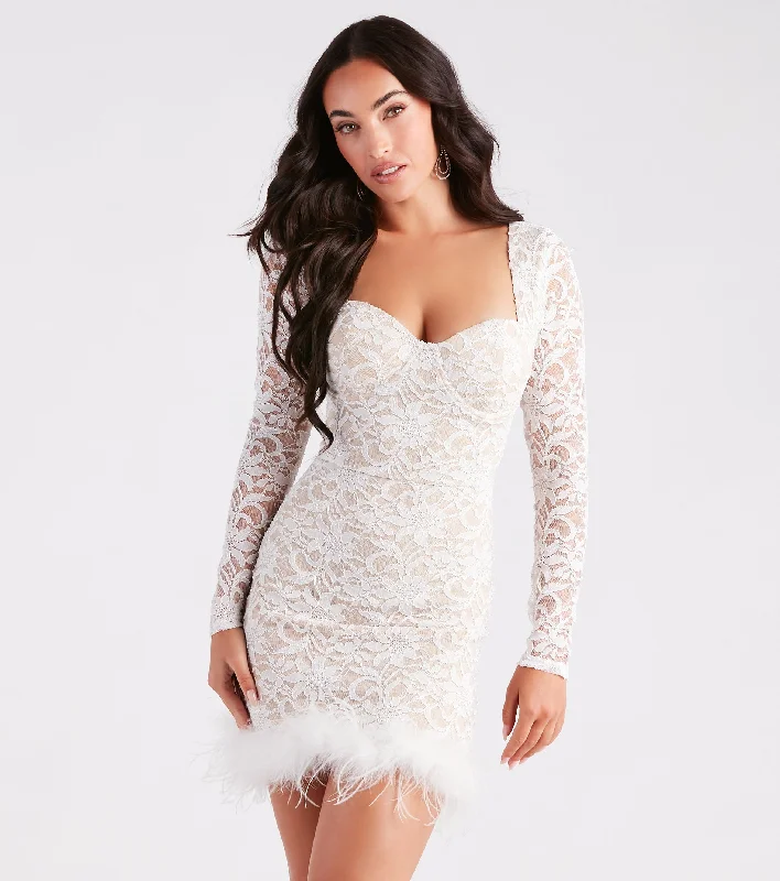 CLEARANCE - Natasha Lace Long Sleeve Feather Mini Dress