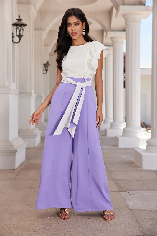 PURPLE RUFFLED ONE SHOULDER W/WIDE LEG JUMPSUIT CJ33294