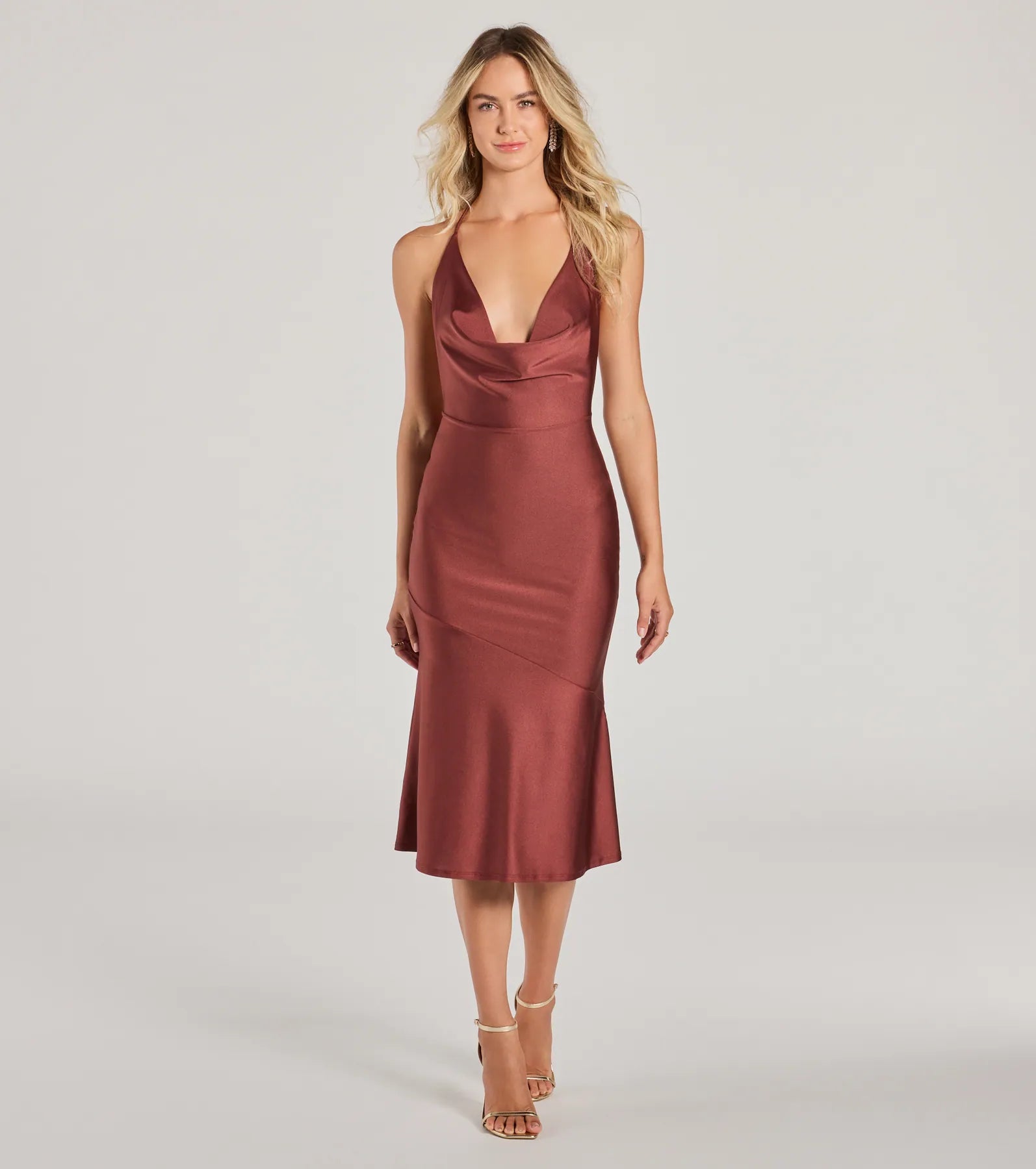 Remarkable Appeal Cowl Halter A-Line Midi Dress