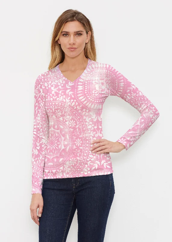 Dual Medallion Pink (13461) ~ Butterknit Long Sleeve V-Neck Top