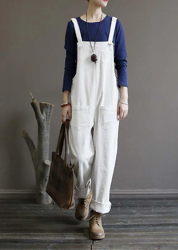 Women's autumn loose loose white corduroy overalls college jumpsuit