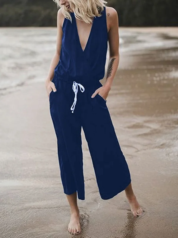 V-neck Loose Casual Jumpsuit