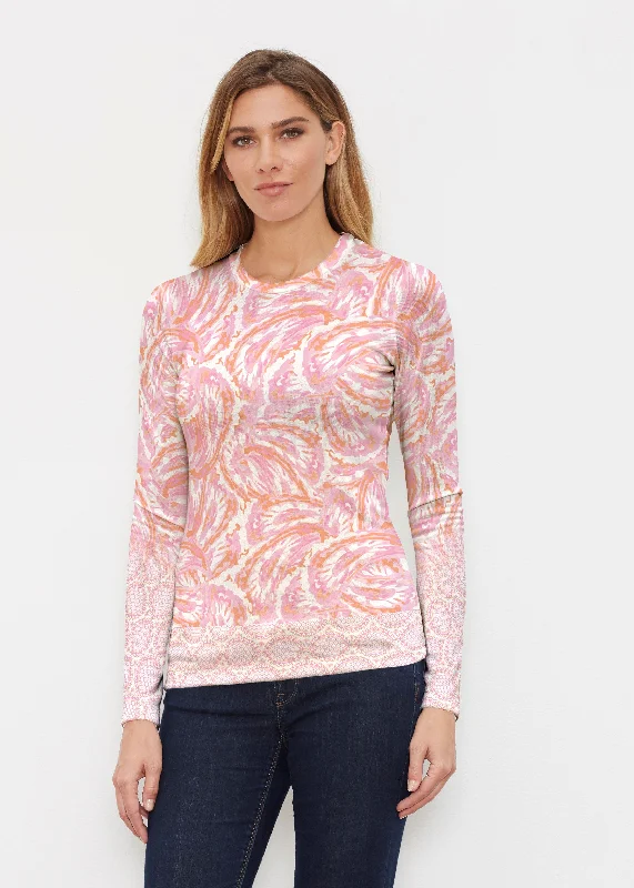 Coastal Paisley Pink (7754) ~ Butterknit Long Sleeve Crew Top