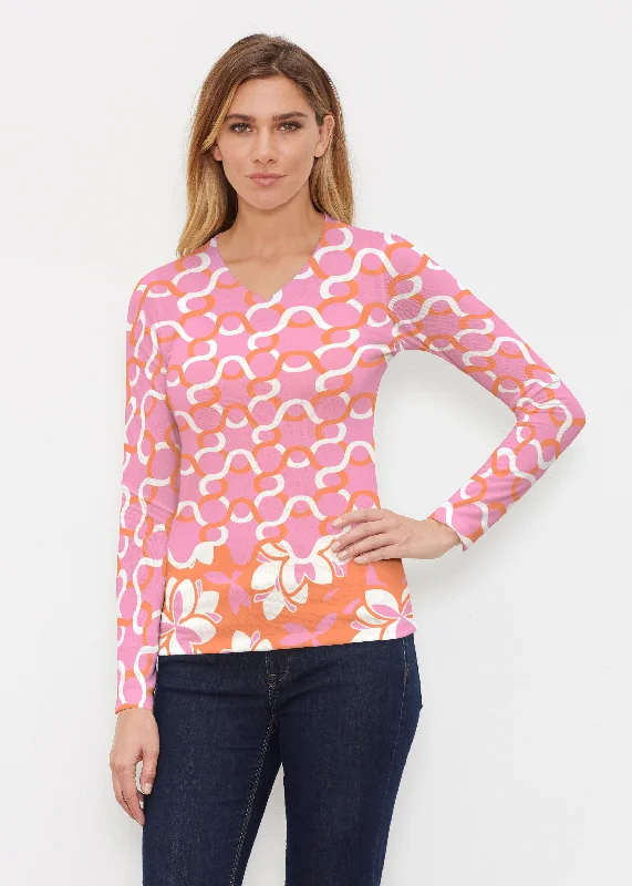 Squiggles Pink (20341) ~ Butterknit Long Sleeve V-Neck Top