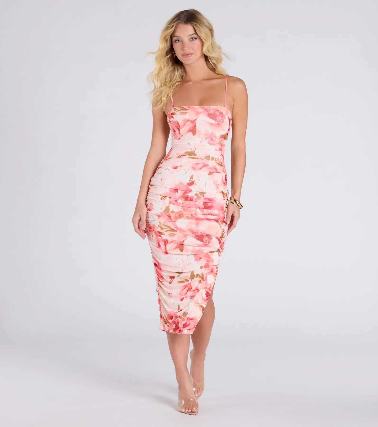 Remarkable Entrance Floral Bodycon Midi Dress