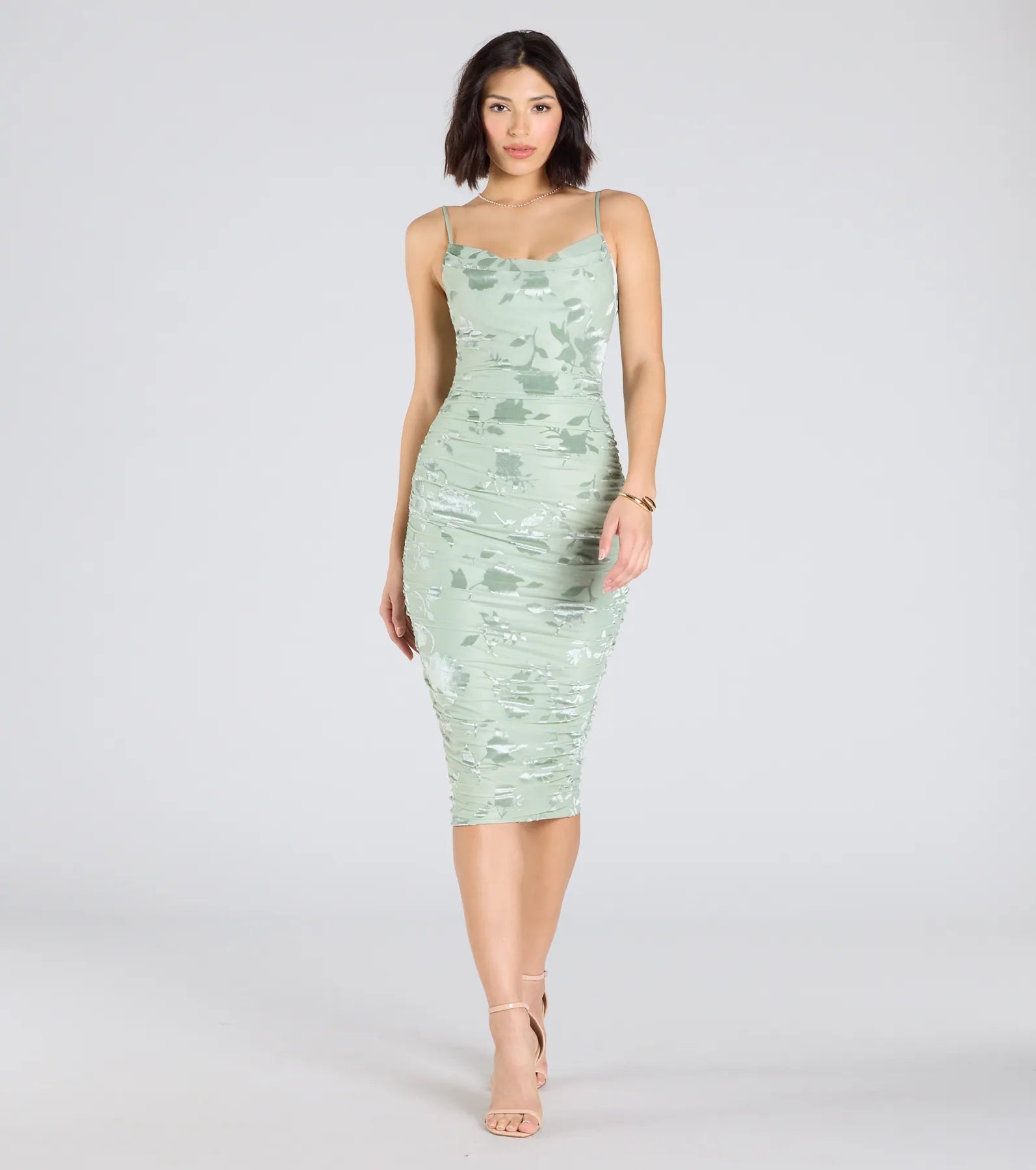 Cocktail Soiree Floral Velvet Midi Dress