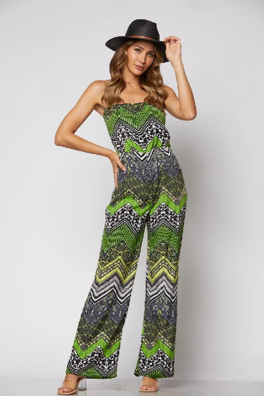 LIME GREEN CHEVRON PRINT W/ YELLOW COLOR ACCENT JUMPSUIT-JP1928