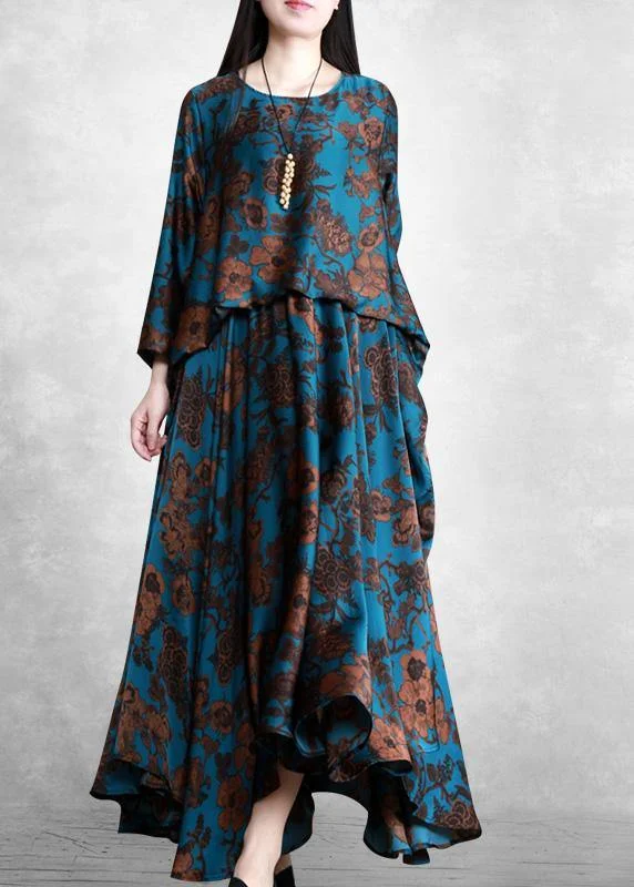 Vivid Blue Silk Outfit Maxi Spring Dresses Long