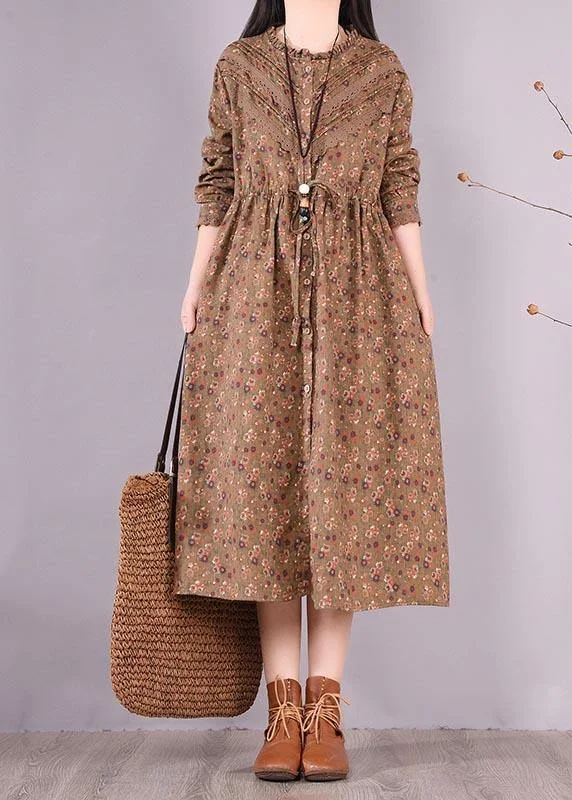 Unique Chocolate Print Wardrobes O Neck Patchwork Maxi Spring Dress