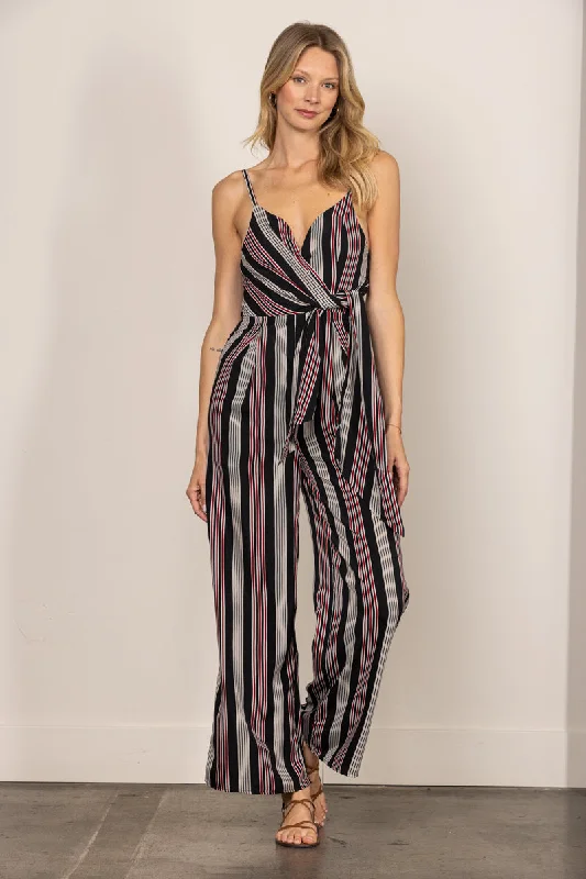 BLACK ADJUSTABLE SPAGHETTI STRAP SELF-TIE FRONT JUMPSUIT IBR1433-1