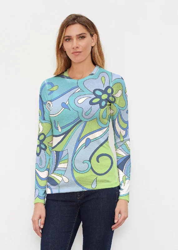 Floral Spritz Turquoise (22093) ~ Butterknit Long Sleeve Crew Top