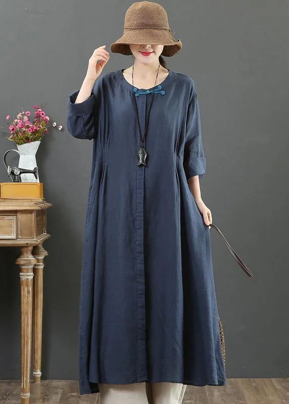 Organic O Neck Patchwork Spring Outfit Wardrobes Navy Maxi Dresses