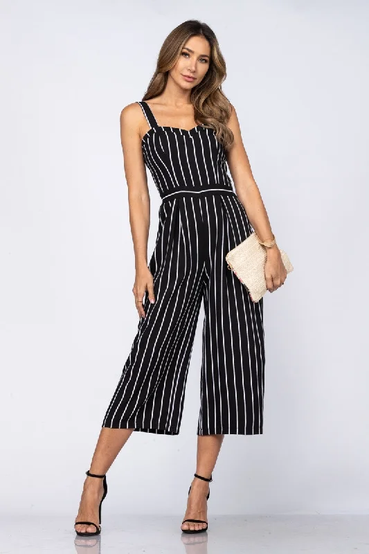 MIDNIGHT BLACK & WHITE STRIPES JUMPSUIT