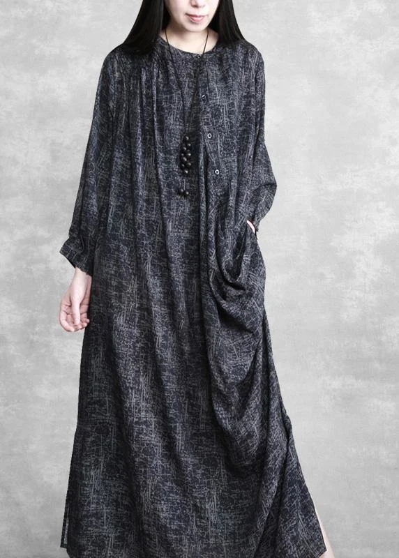 Women Dark Gray Linen Maxi Dress Spring Outfits