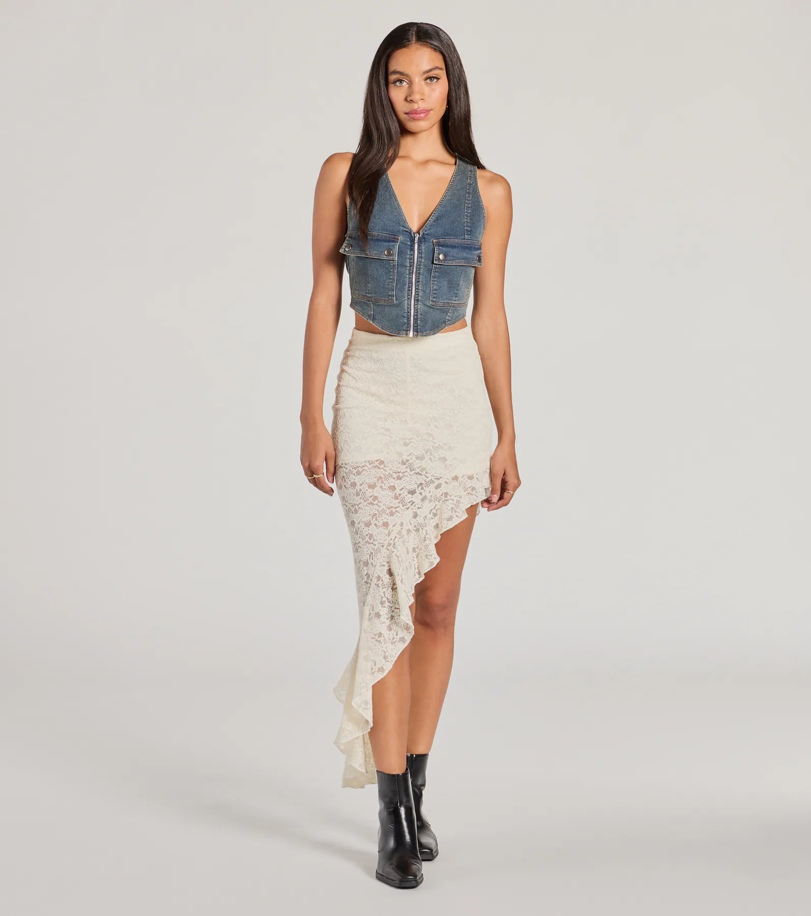 Boho Allure Ruffled Lace Midi Skirt