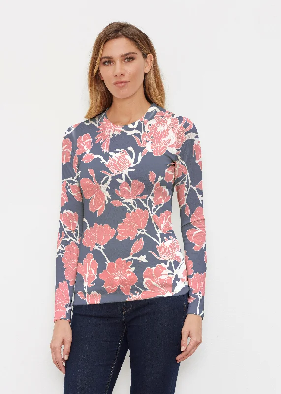 Melina Blooms Navy (7721) ~ Butterknit Long Sleeve Crew Top