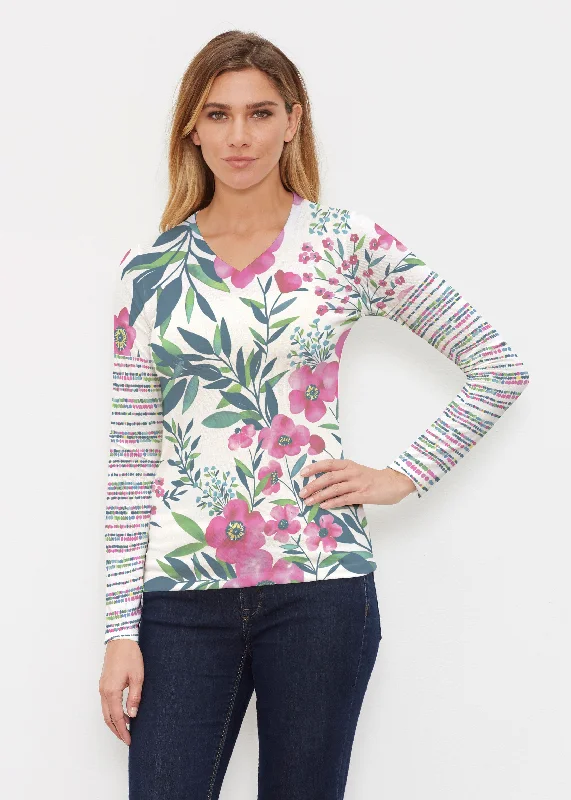 Summer Floral (13423) ~ Butterknit Long Sleeve V-Neck Top