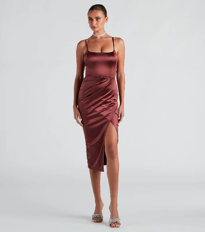 Cocktail Glam Satin Midi Dress