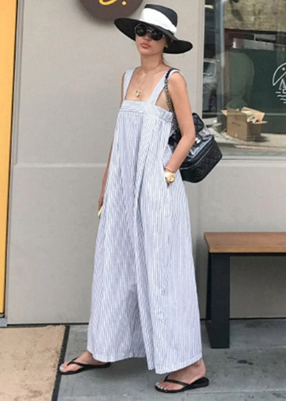 Plus Size Striped Pockets Wide Leg Jumpsuit Pants Summer