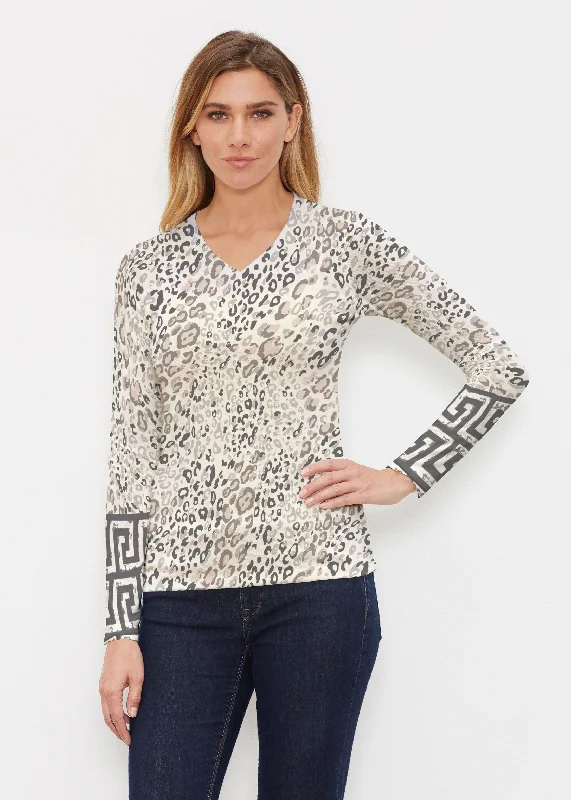 Greek Cat Grey (7752) ~ Butterknit Long Sleeve V-Neck Top