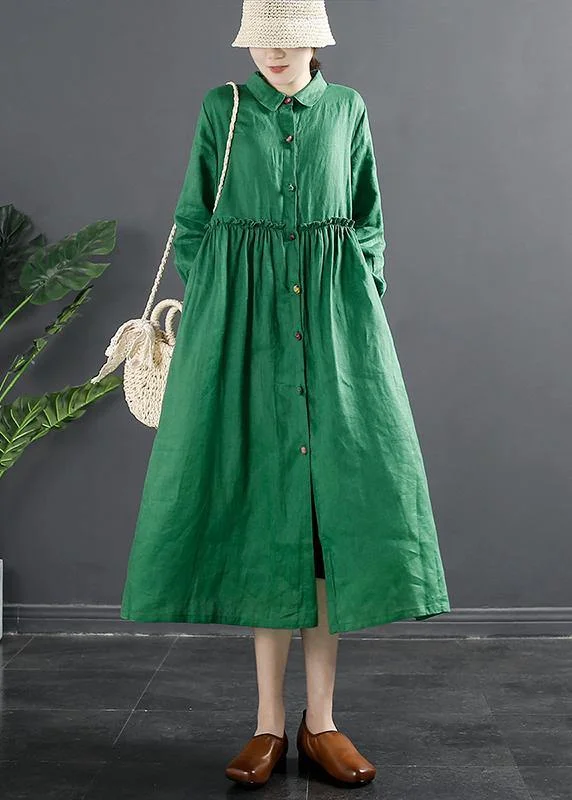 Women Lapel Ruffles Outfit Photography Green Maxi Dress