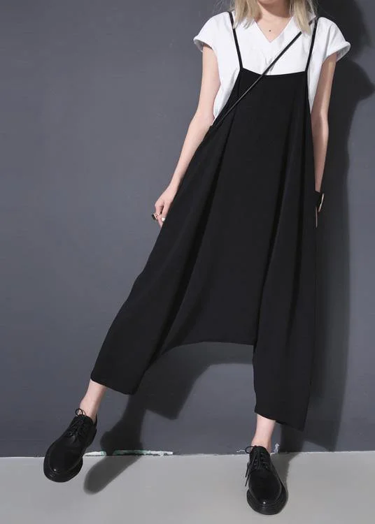 New Black Casual High Waist Cotton Blended Pants Loose Women Jumpsuit Pants