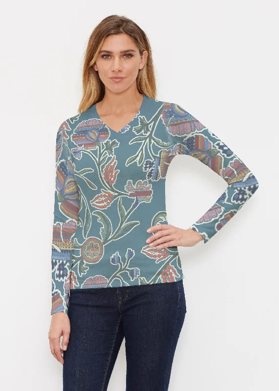 Patterns At Play Blue (7827) ~ Butterknit Long Sleeve V-Neck Top