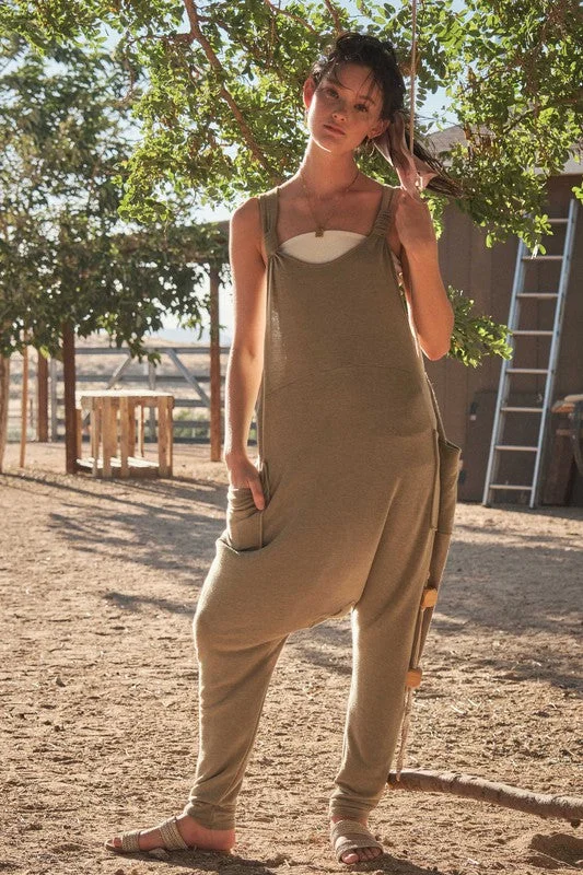 OLIVE STRETCH DETAILED HAREM JUMPSUIT CFBC60917SA