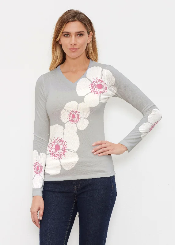 Poppy Grey (7016) ~ Butterknit Long Sleeve V-Neck Top